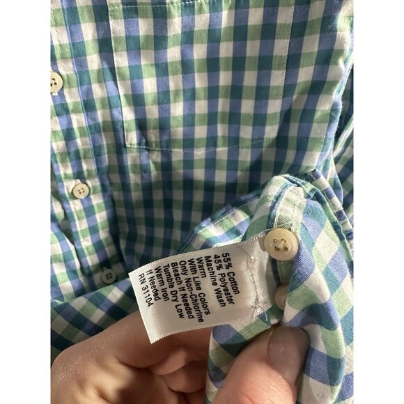 Crown & Ivy Men L Blue White Green Long Sleeve Button Down‎ Plaid Men's - Picture 6 of 7